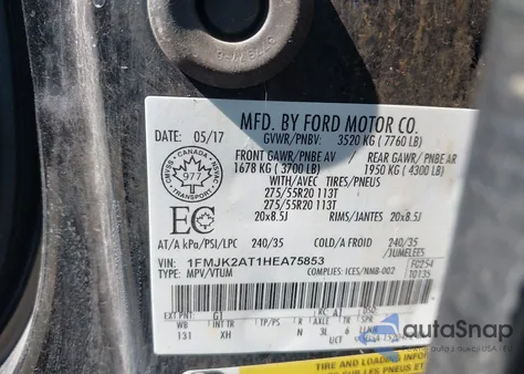 2017 Ford Expedition Max Limited из США, поврежденный, VIN 1FMJK2AT1HEA75853